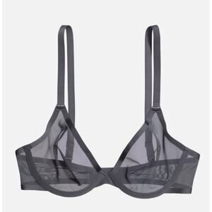 CUUP The Plunge Bra 38E Gray Sheer Mesh Underwire Minimalist Lingerie